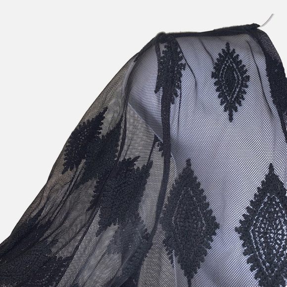 Vivid Importers of NY Black Sheer Cardigan Lacy Cover Black Top - Picture 6 of 8